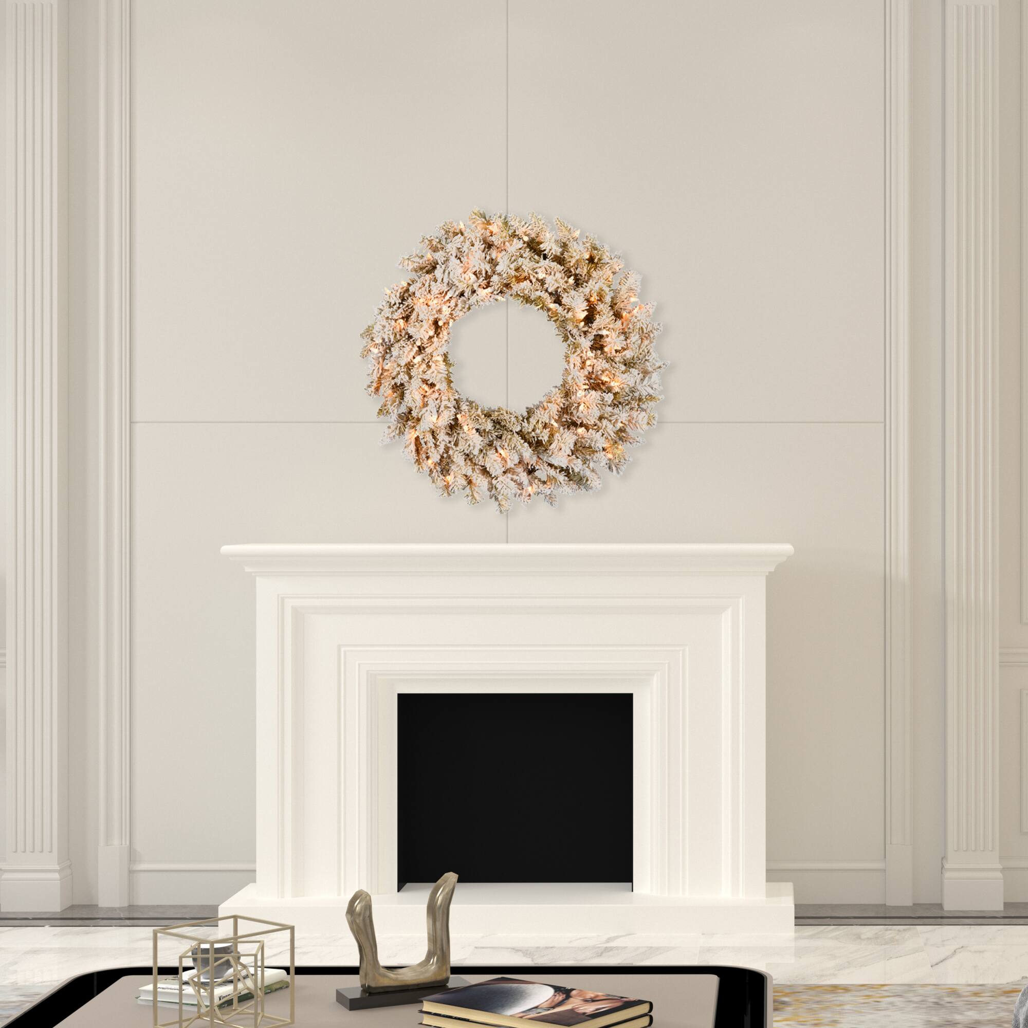 36" Clear Lights Frosted Gold Fir Artificial Christmas Wreath